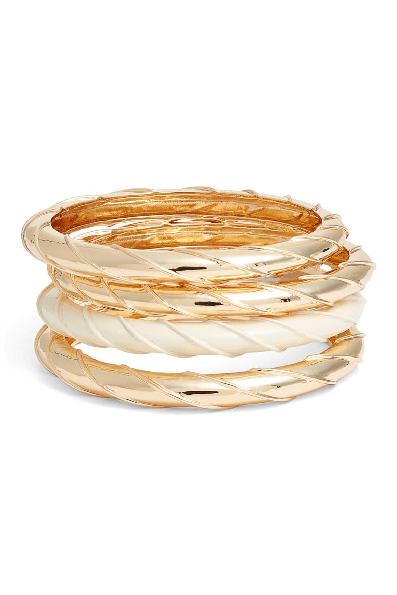 Set of 4 Twist Bangle Bracelets, Main, color, IVORY- GOLD