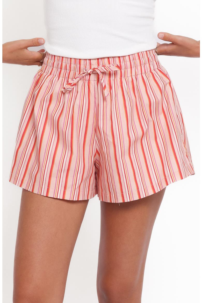 Mattina Stripe Cotton Drawstring Shorts, Main, color, PEACH STRIPE