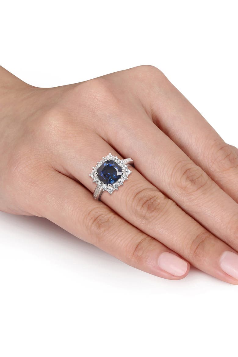 Sterling Silver Lab Created Blue Sapphire, Lab Created White Sapphire & Diamond Ring - 0.05ct., Alternate, color, BLUE