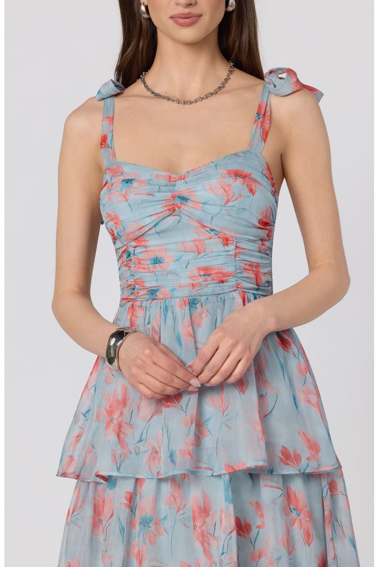 Tiered Tie Strap Sundress, Alternate, color, BLUE CORAL FLORAL