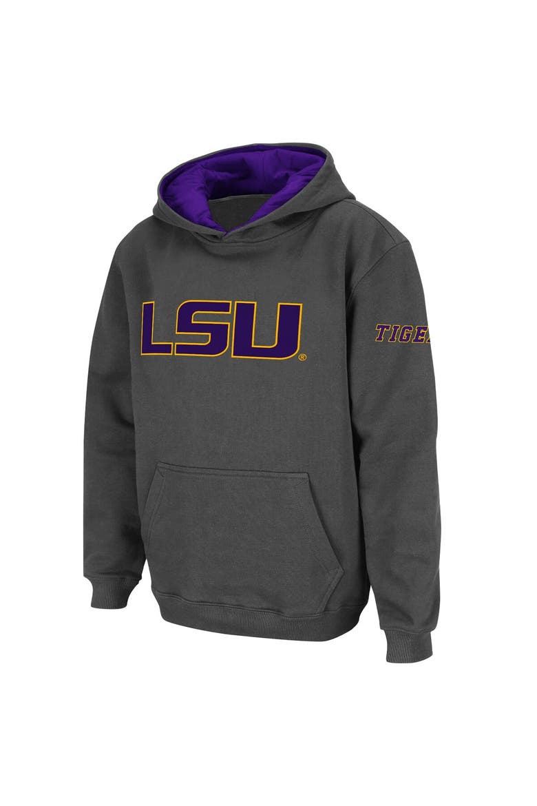Youth Stadium Athletic Charcoal LSU Tigers Big Logo Pullover Hoodie, Main, color, Charcoal