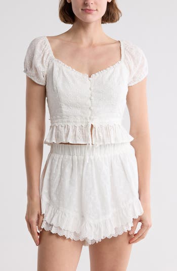 Puff Sleeve Eyelet Top
