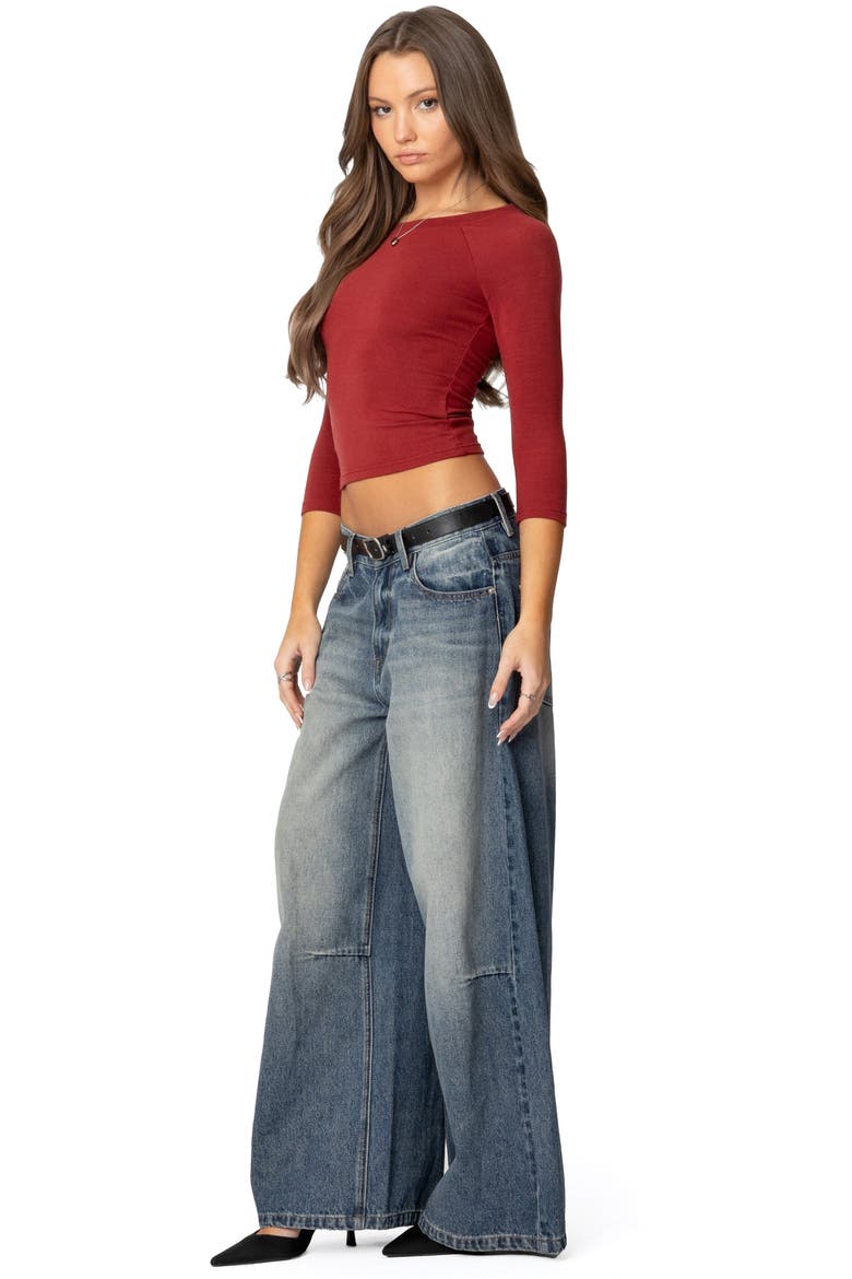 Mary Raglan Sleeve Crop Top, Alternate, color, BURGUNDY