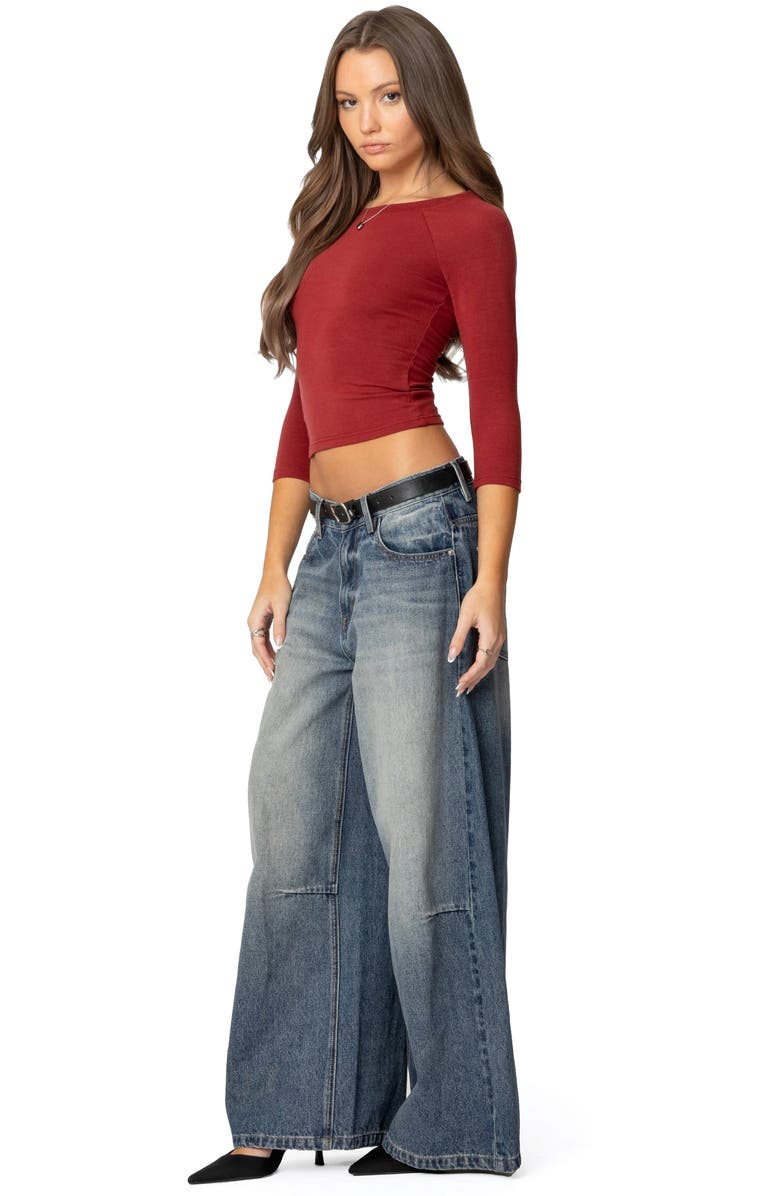 EDIKTED Mary Raglan Sleeve Crop Top, Alternate, color, Burgundy