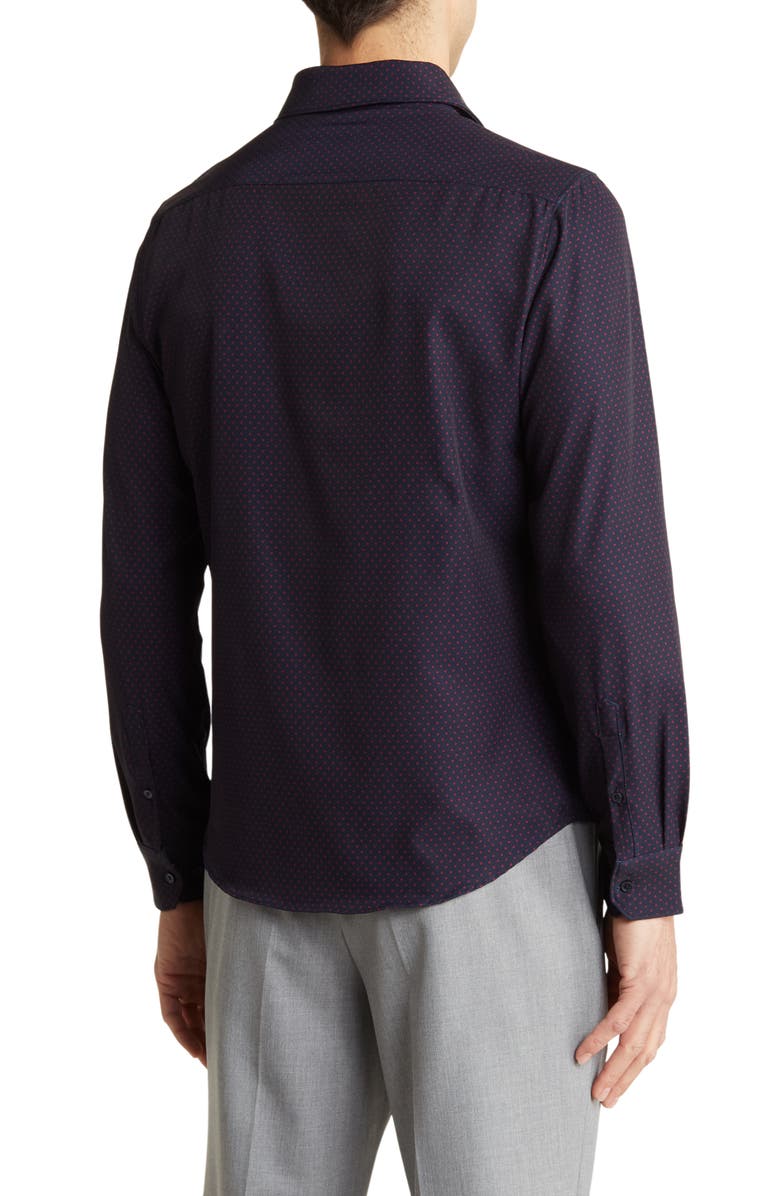 DENIM AND FLOWER Polka Dot Stretch Button-Down Shirt, Alternate, color, Navy