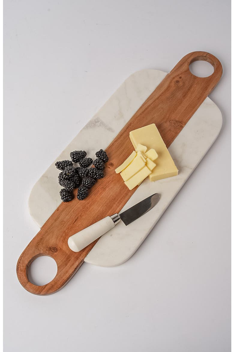 Marble Serving Board with Hole Handles, Alternate, color, Brown