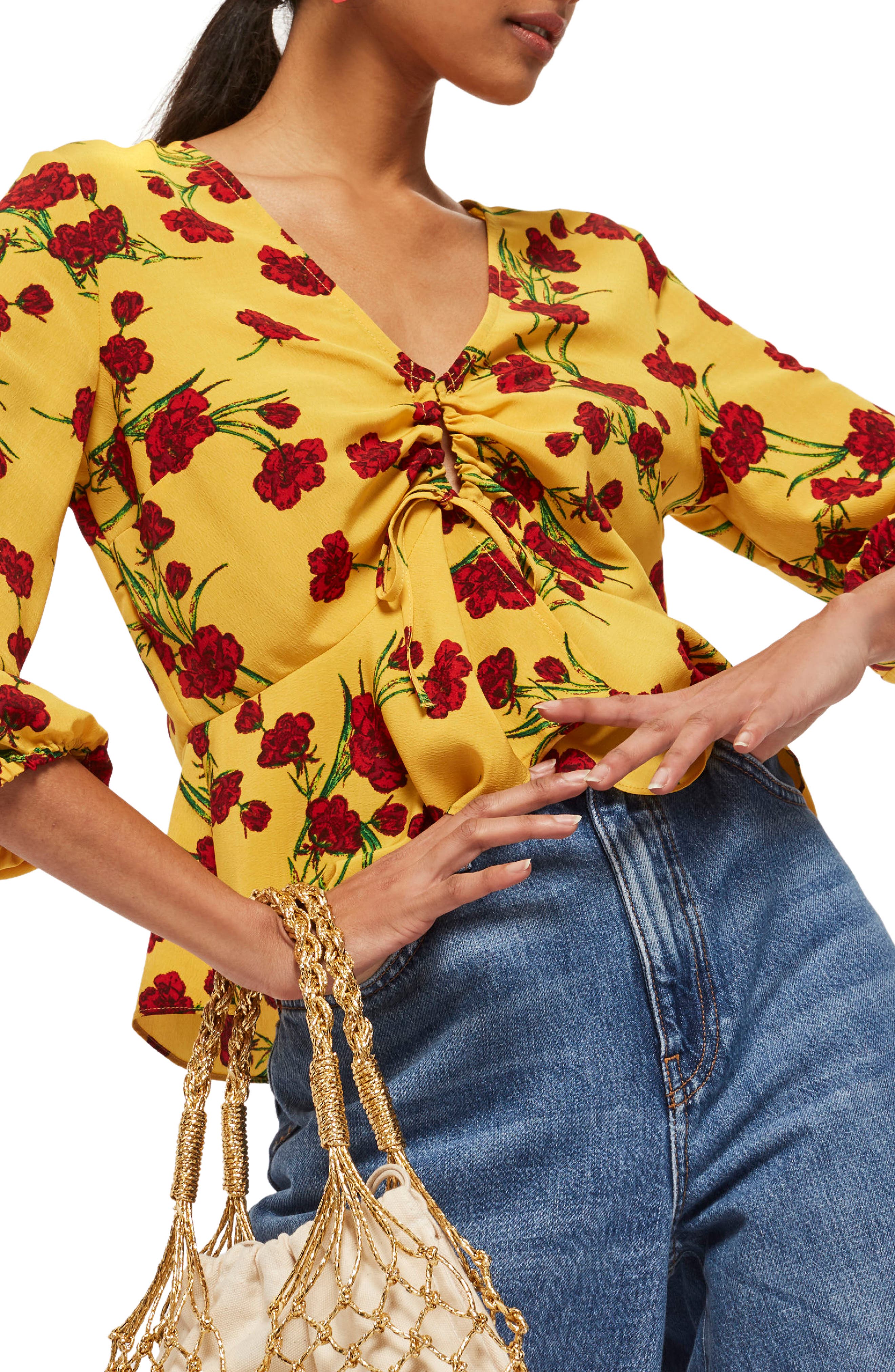 Topshop Betty Floral Print Keyhole Blouse (Women) | Nordstromrack