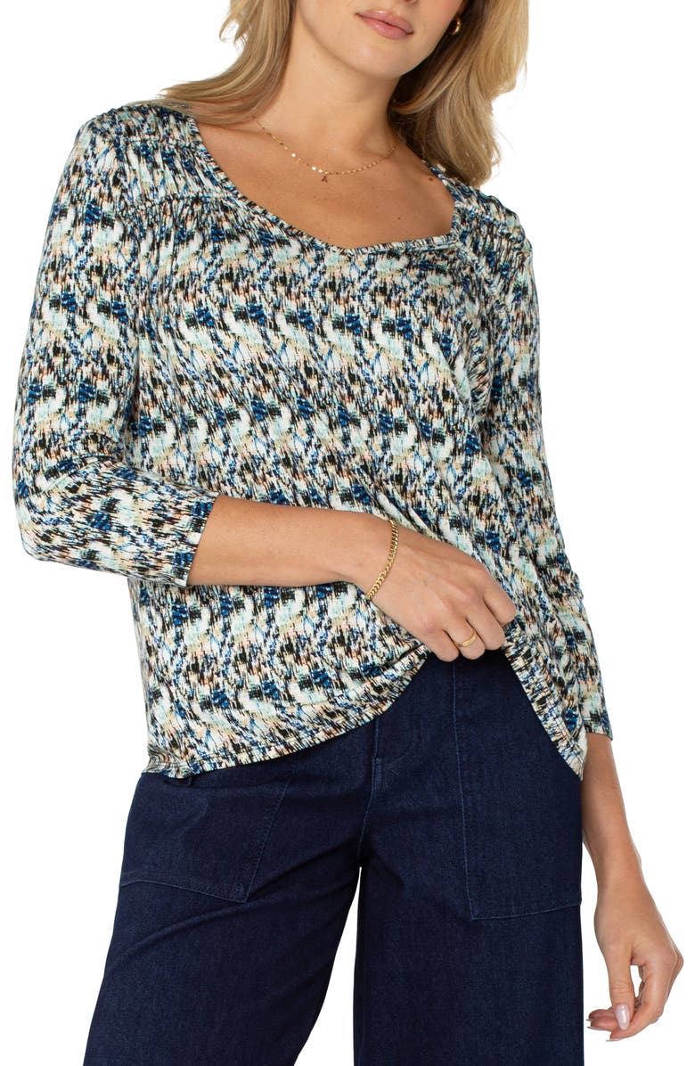 Liverpool Los Angeles Abstract Print Jersey Top, Main, color, Blue Multi Textre