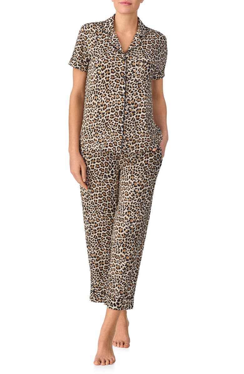 Kate Spade New York print crop pajamas, Main, color, Brown Animal Print