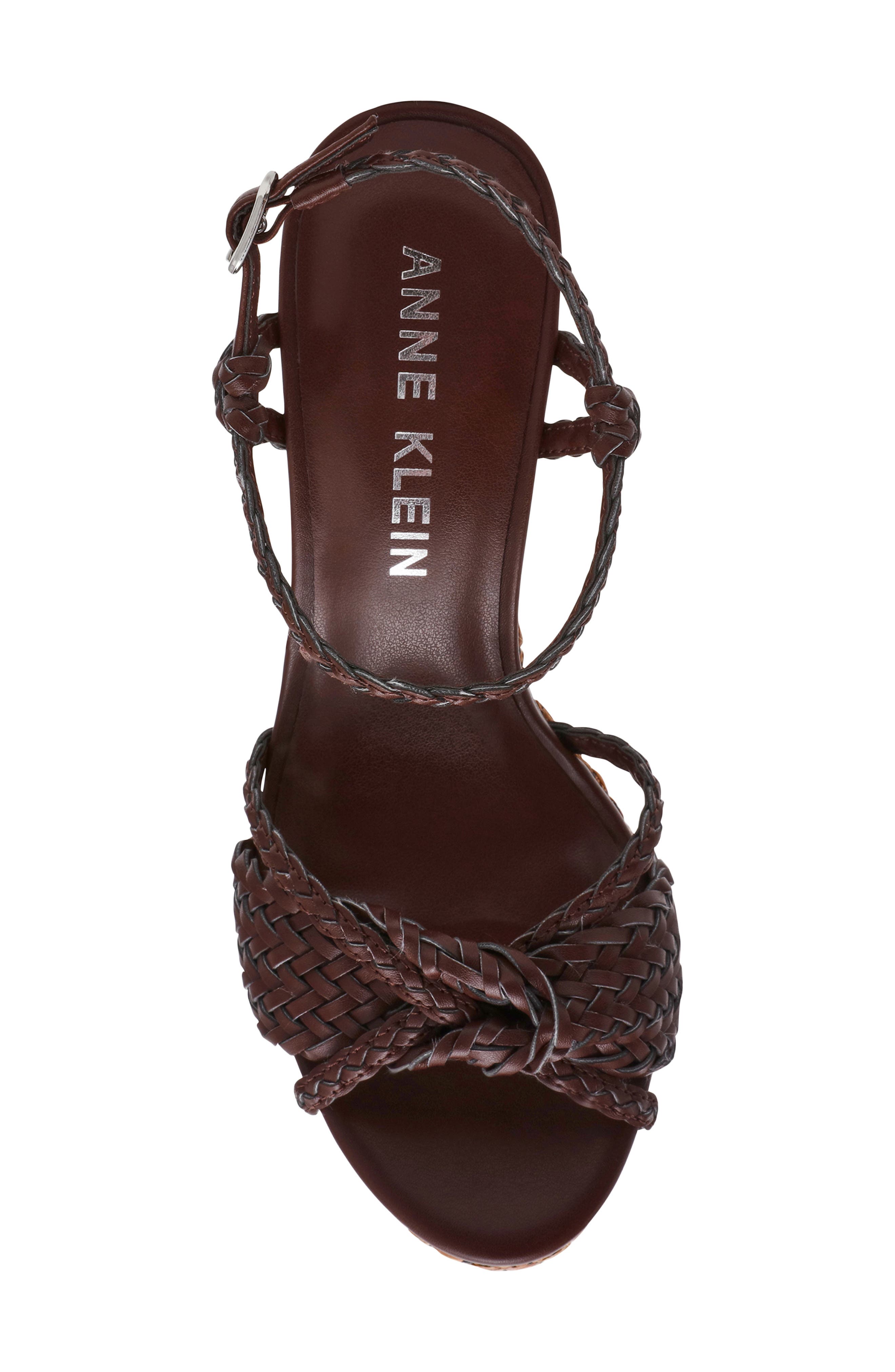 Anne Klein Vow Braided Wedge Sandal, Alternate, color, Chocolate Brown Woven
