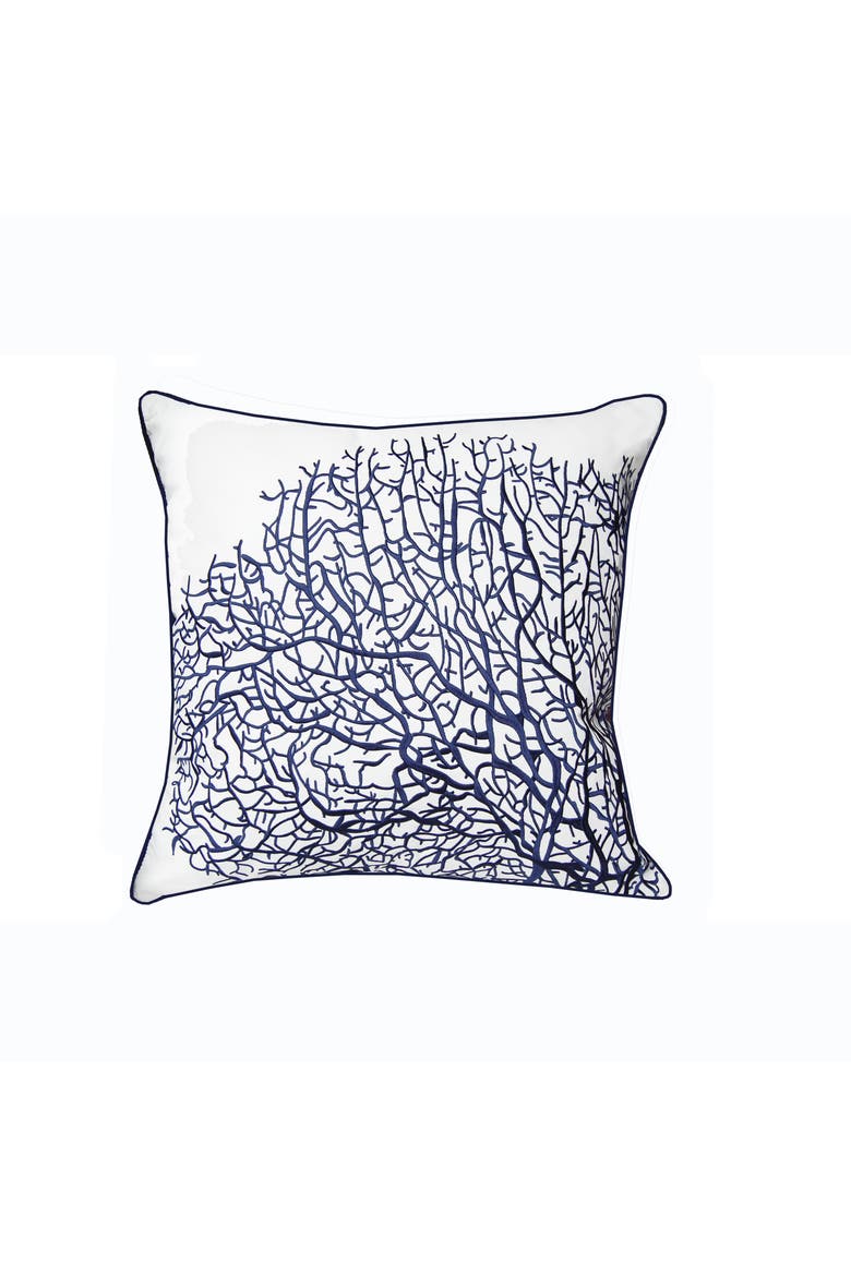 Fan Coral Navy & White Indoor/Outdoor Accent Throw Pillow, Main, color, Blue