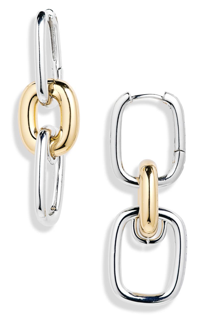 Luv AJ Two-Tone Link Drop Huggie Hoop Earrings, Main, color, 