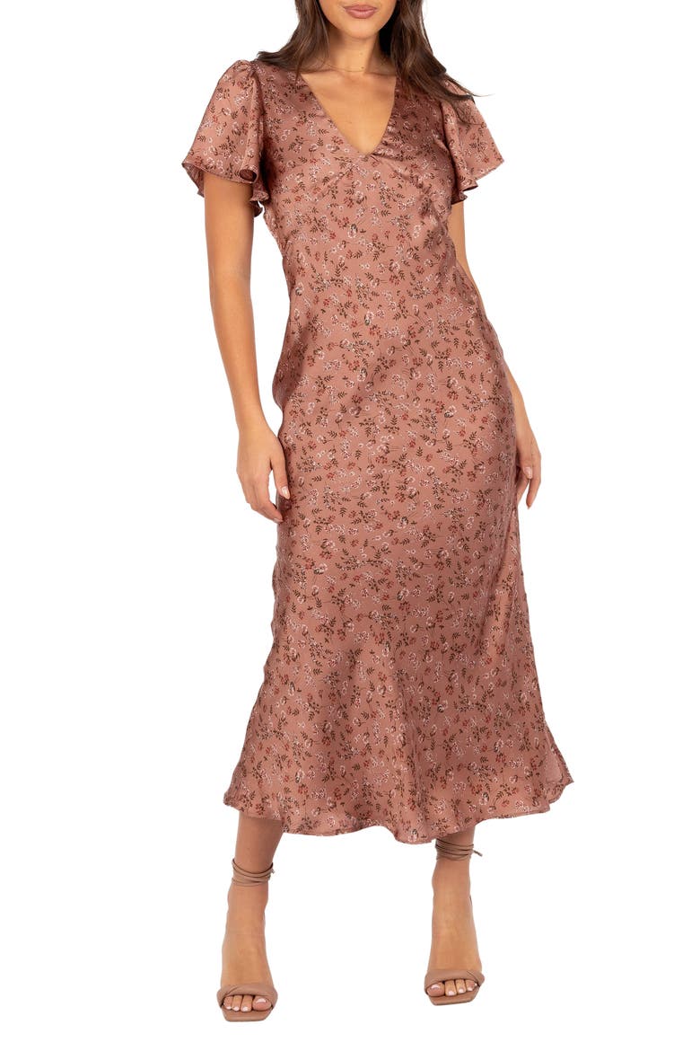 Flossy Floral Satin Midi Dress, Main, color, MAUVE