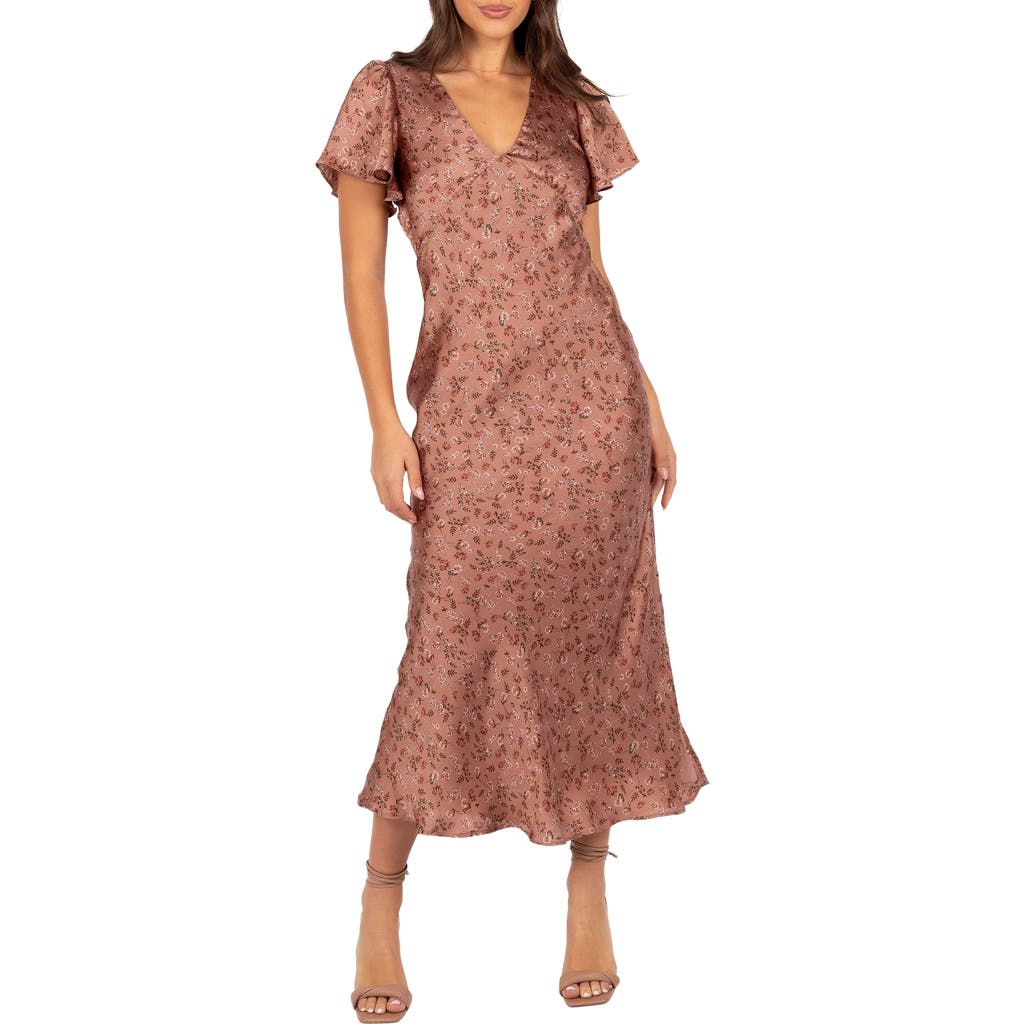 Petal And Pup Petal & Pup Flossy Floral Satin Midi Dress In Brown