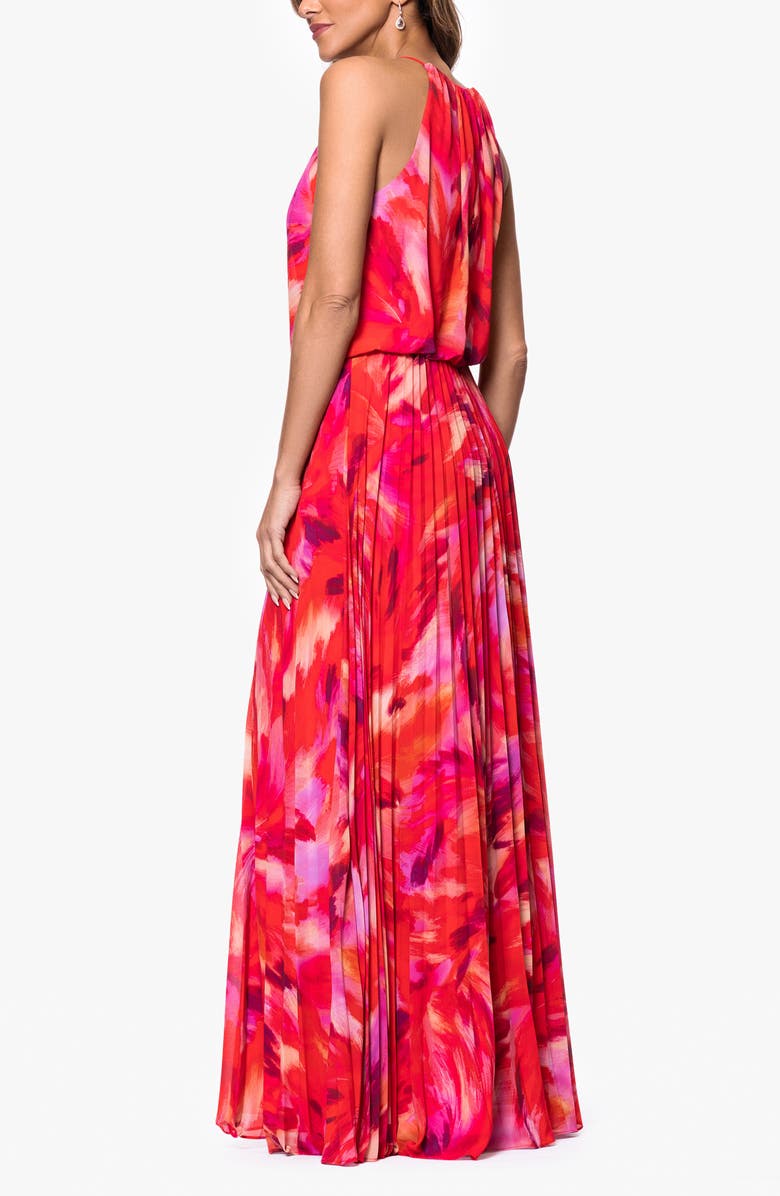Xscape Evenings Abstract Floral Pleated Chiffon Gown, Alternate, color, Red/ Pink