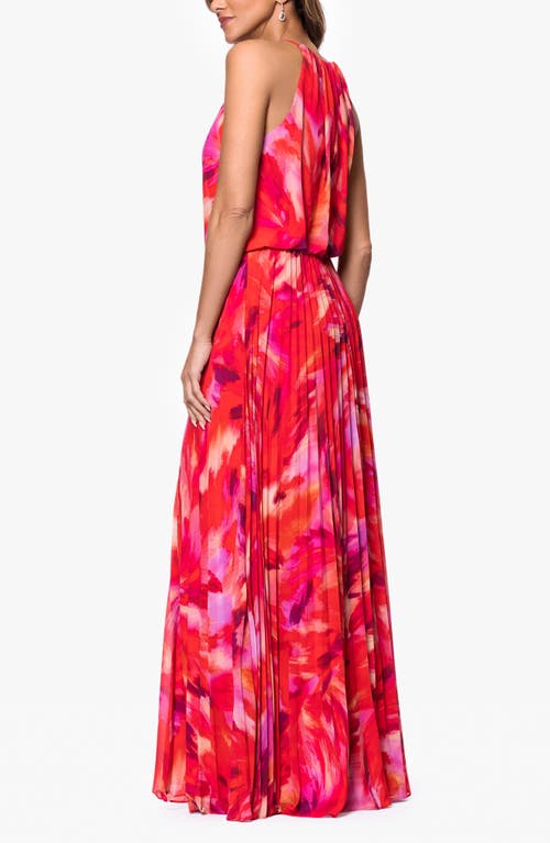 Xscape Evenings Abstract Floral Pleated Chiffon Gown