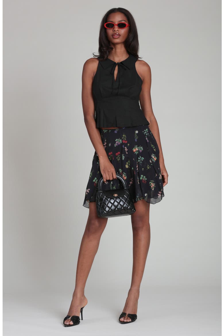 Floral Print Ruffle Miniskirt, Alternate, color, BLACK BOTANICAL