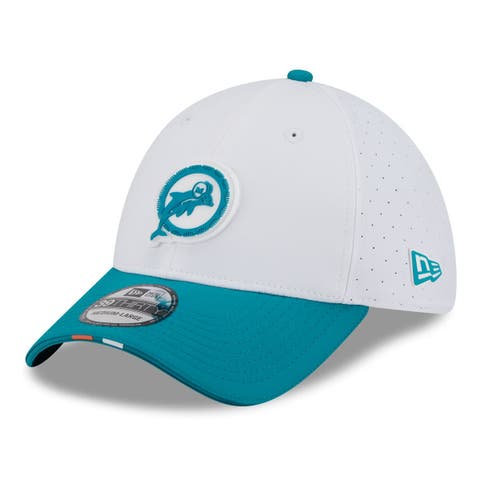 Men's New Era  White/Aqua Miami Dolphins 2025 NFL Training Camp Throwback Logo 39THIRTY Flex Hat