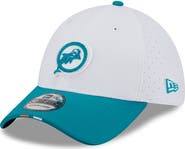 New Era Men's New Era White/Aqua Miami Dolphins 2025 NFL Training Camp Throwback Logo 39THIRTY Flex Hat