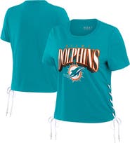 WEAR by Erin Andrews Women's WEAR by Erin Andrews Aqua Miami Dolphins Lace Up Side Modest Cropped T-Shirt