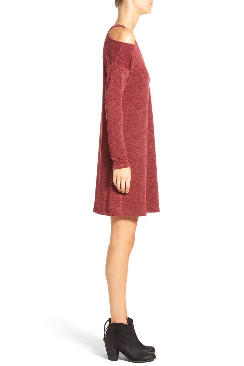 Cold Shoulder Swing Dress, Alternate, color, WINE