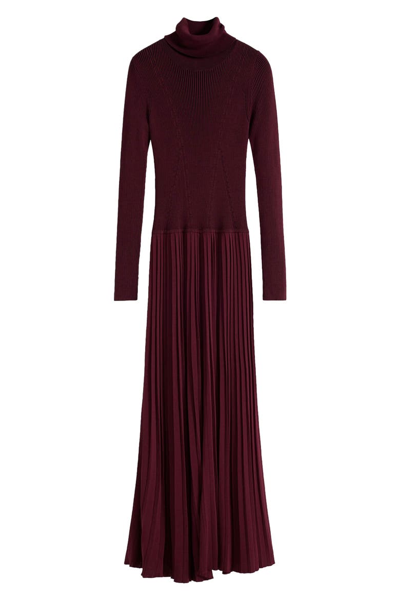 Long Sleeve Pleat Turtleneck Maxi Dress, Alternate, color, DARK RED