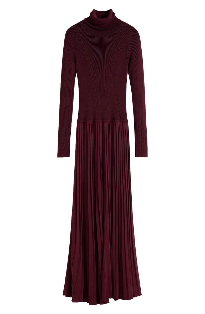 Desigual Long Sleeve Pleat Turtleneck Maxi Dress, Alternate, color, Dark Red