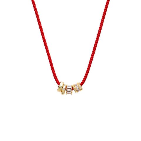 Red Cord Multi Rondelle Charms Necklace
