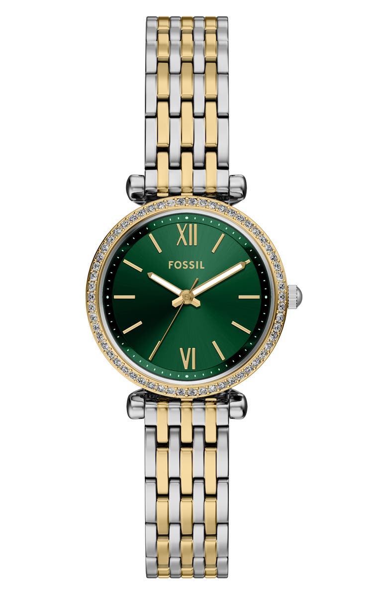 Fossil Carlie Two-Tone Bracelet Watch, 28mm, Main, color, Two Tone Green