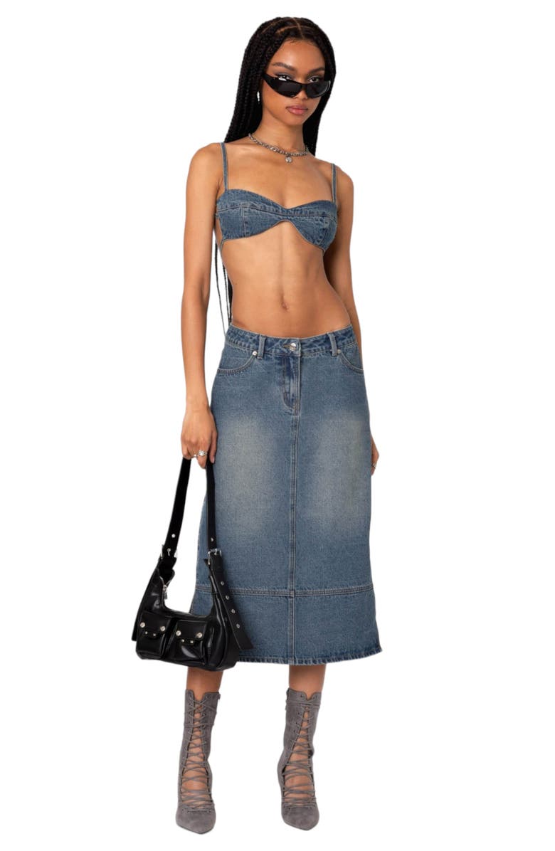 EDIKTED Lassy Tie Back Denim Bralette, Alternate, color, Blue-Washed