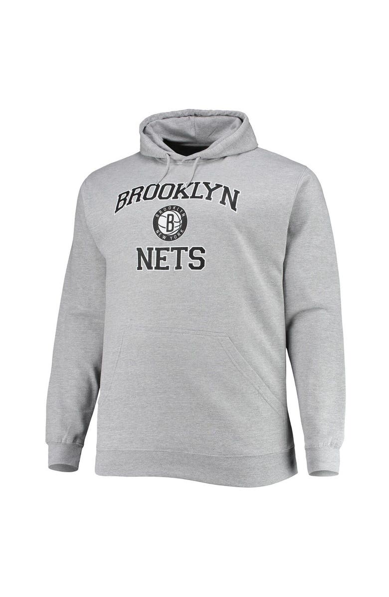PROFILE Men's Heathered Gray Brooklyn Nets Big & Tall Heart & Soul Pullover Hoodie, Alternate, color, Heather Gray