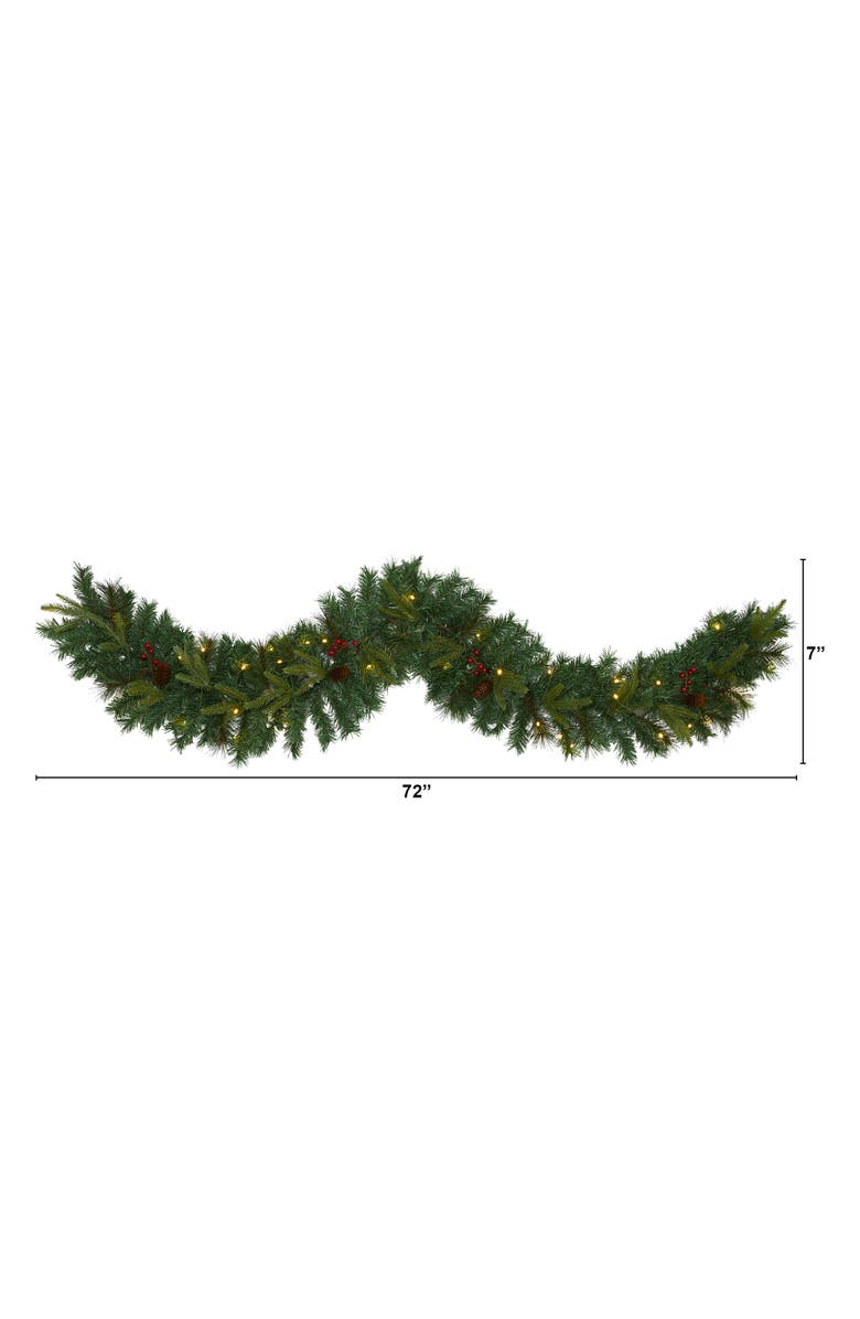 NEARLY NATURAL 6-ft Mixed Pine Artificial Christmas Garland with 35 Clear LED Lights, Berries and Pinecones, Alternate, color, Green