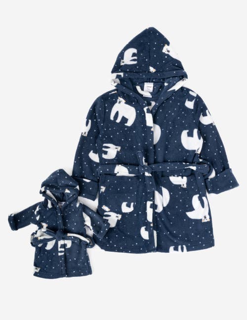 Leveret Girls Fleece Hooded Robe With Matching Doll Robe In Blue