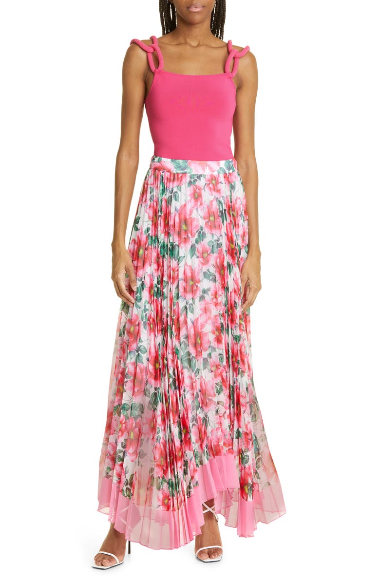 Alice + Olivia Katz Floral Sunburst Pleated Maxi Skirt, Alternate, color, 