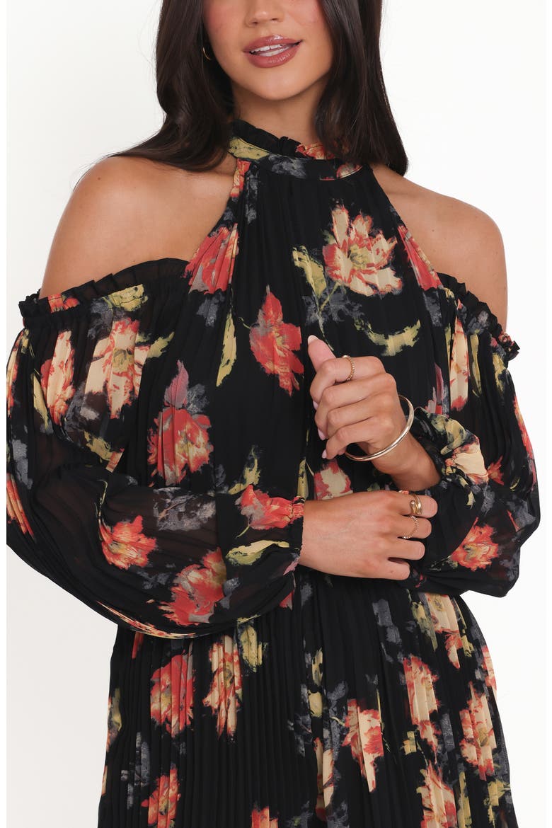 Hillary Floral Cold Shoulder Long Sleeve Romper, Alternate, color, BLACK FLORAL