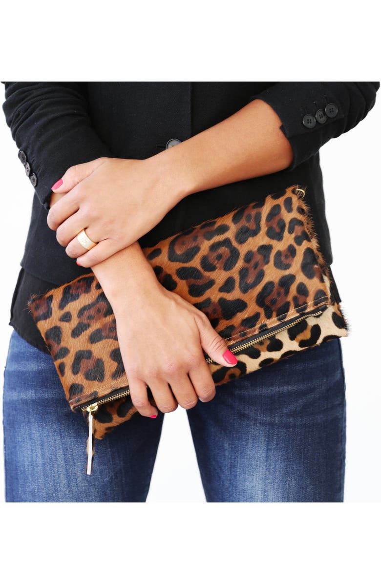 The Artisan & Company Leopard Leather Clutch, Alternate, color, Brown