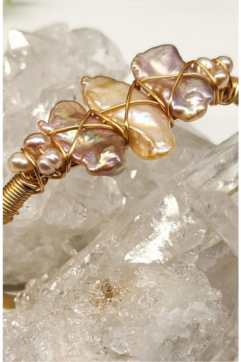 Gemstone Wire-Wrapped Bracelet, Alternate, color, Pearl Biwa