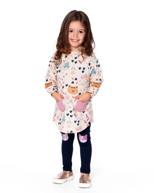 Deux Par Deux Glittering French Terry Dress Cat In Multi