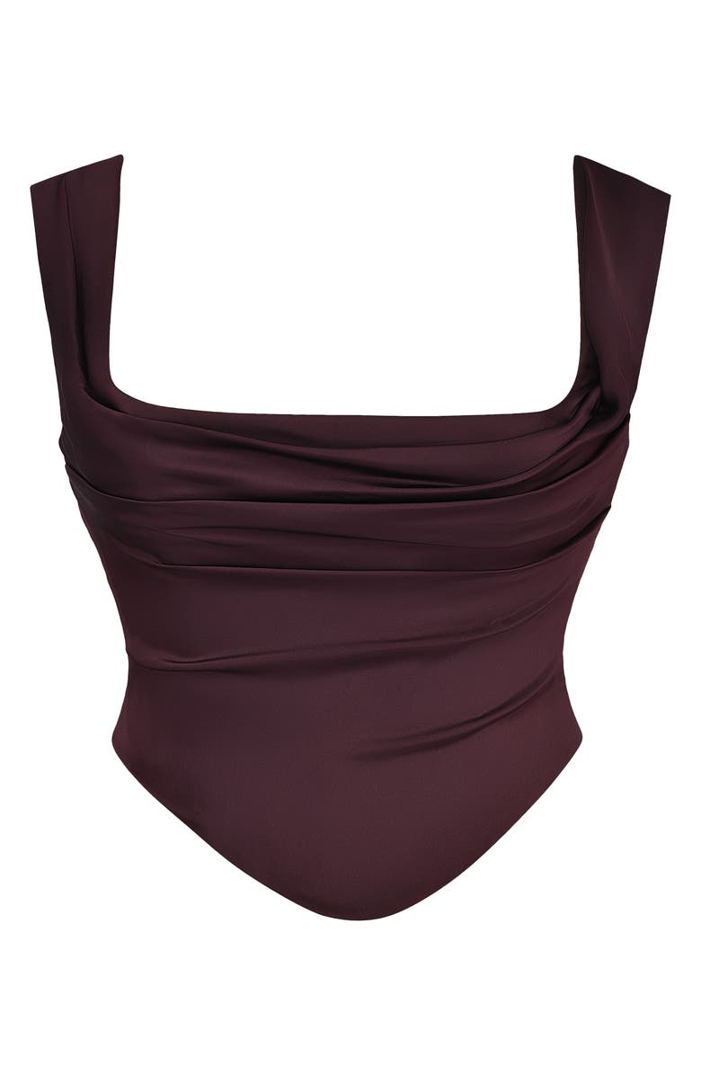 HOUSE OF CB Una Floral Cowl Neck Lace-Up Corset Top, Alternate, color, Rich Brown