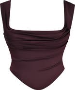 HOUSE OF CB Una Floral Cowl Neck Lace-Up Corset Top