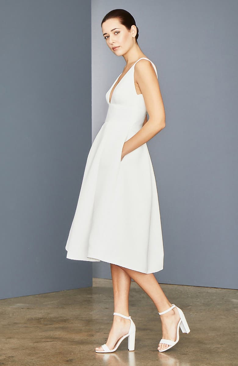 Amsale Faille Fit & Flare Wedding Dress, Alternate, color, 