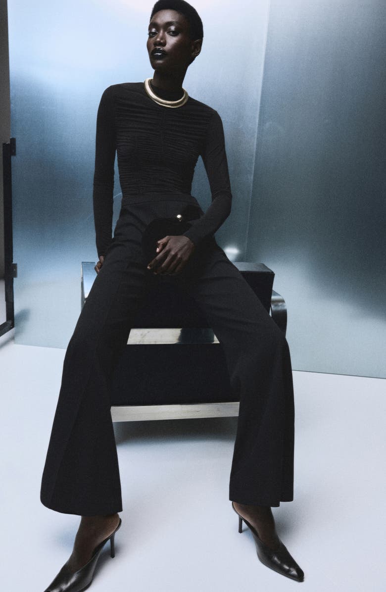 MANGO Ruched Long Sleeve Jumpsuit, Alternate, color, Black