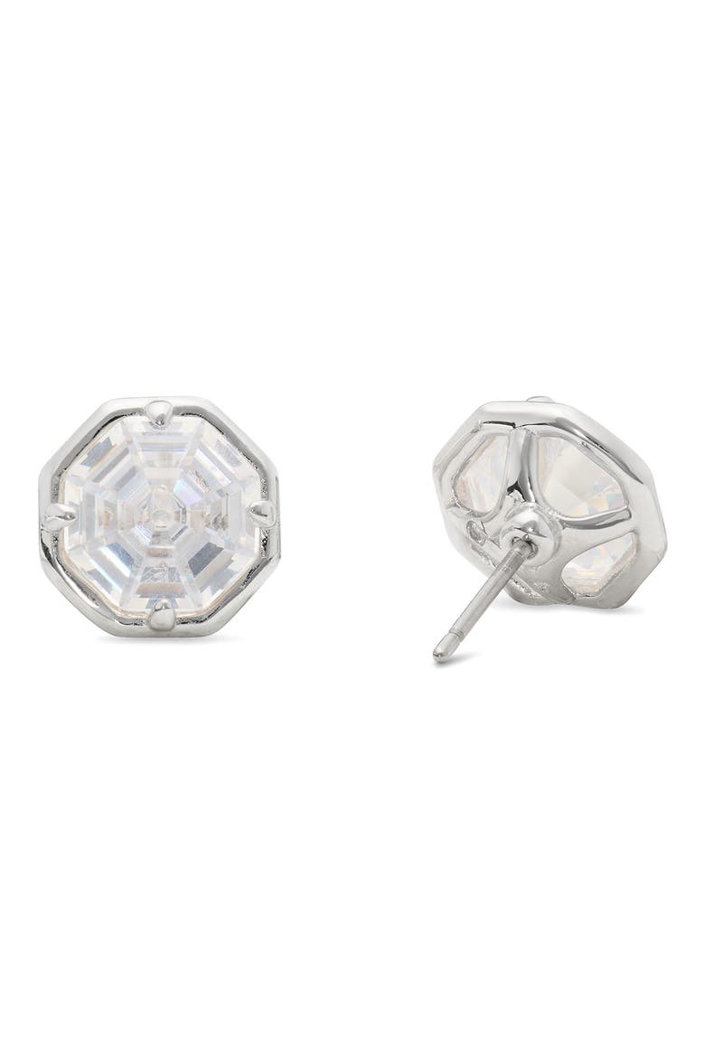Octagon Stone Stud Earrings, Alternate, color, CLEAR/ SILVER
