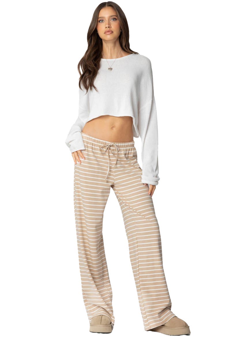 Jona Stripe Stretch Cotton Drawstring Pants, Alternate, color, BEIGE
