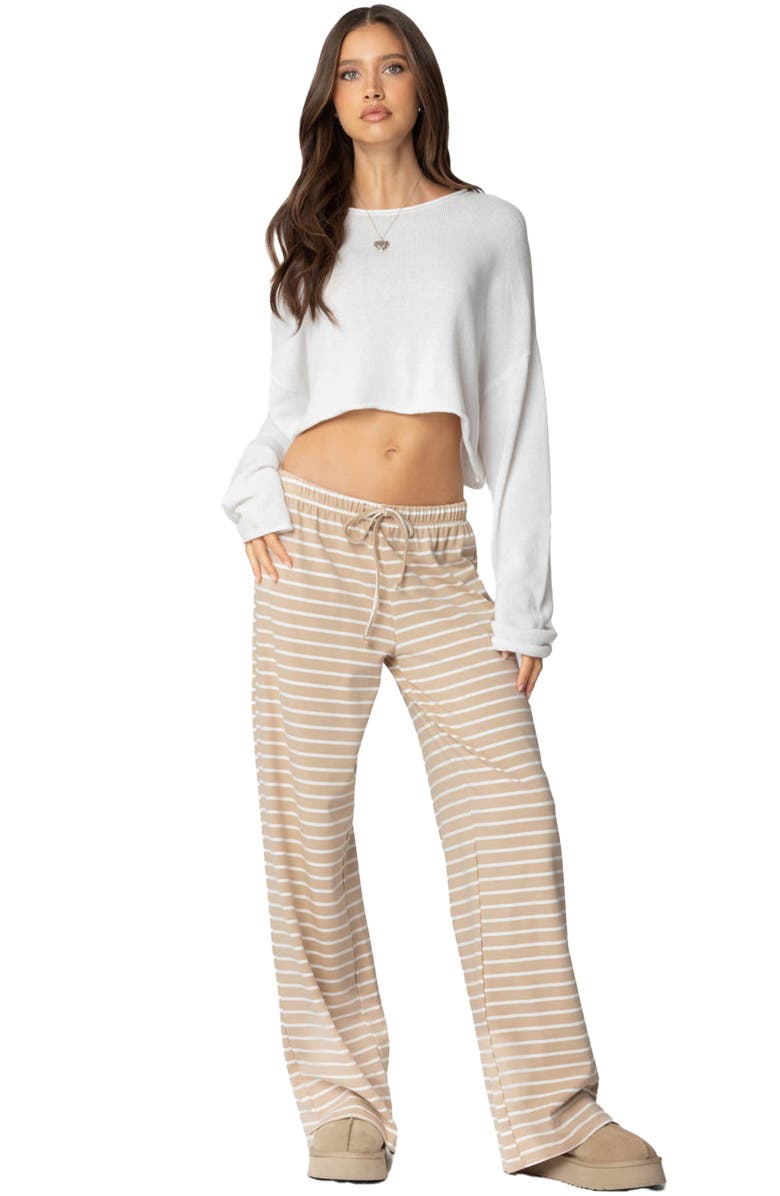 EDIKTED Jona Stripe Stretch Cotton Drawstring Pants, Alternate, color, Beige