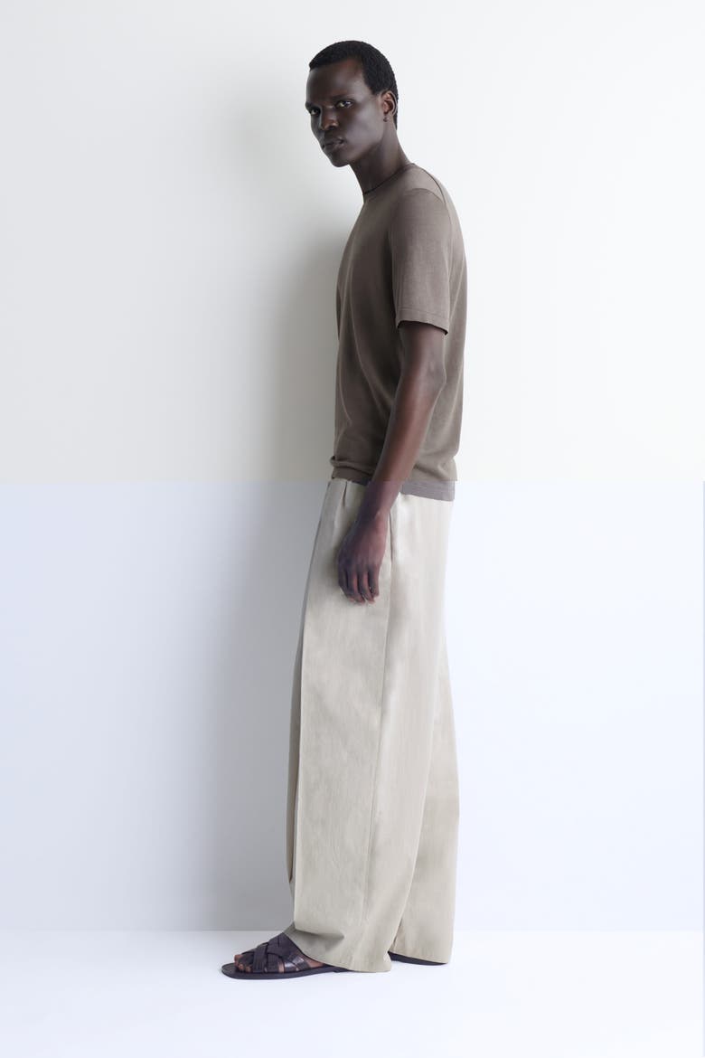 Contrast-tipped Silk-cotton T-shirt, Alternate, color, BEIGE