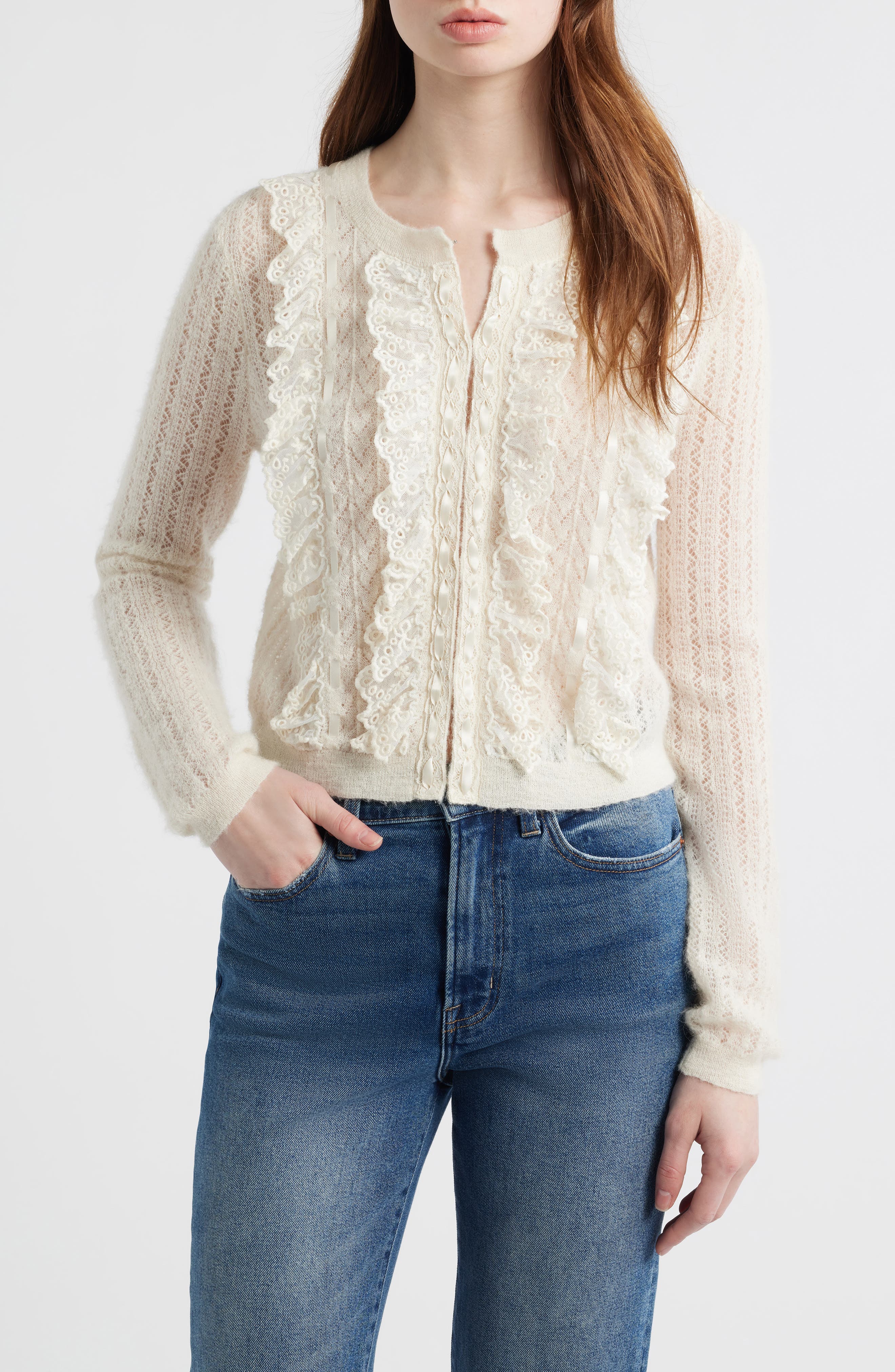 Melisse Lace Ruffle Alpaca & Wool Blend Cardigan