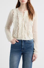 LoveShackFancy Melisse Lace Ruffle Alpaca & Wool Blend Cardigan
