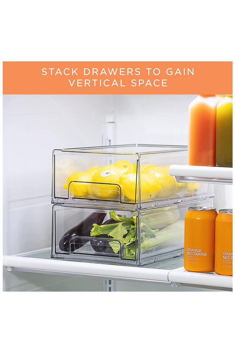 Set of 4 Stackable Fridge Bins, Alternate, color, CLEAR
