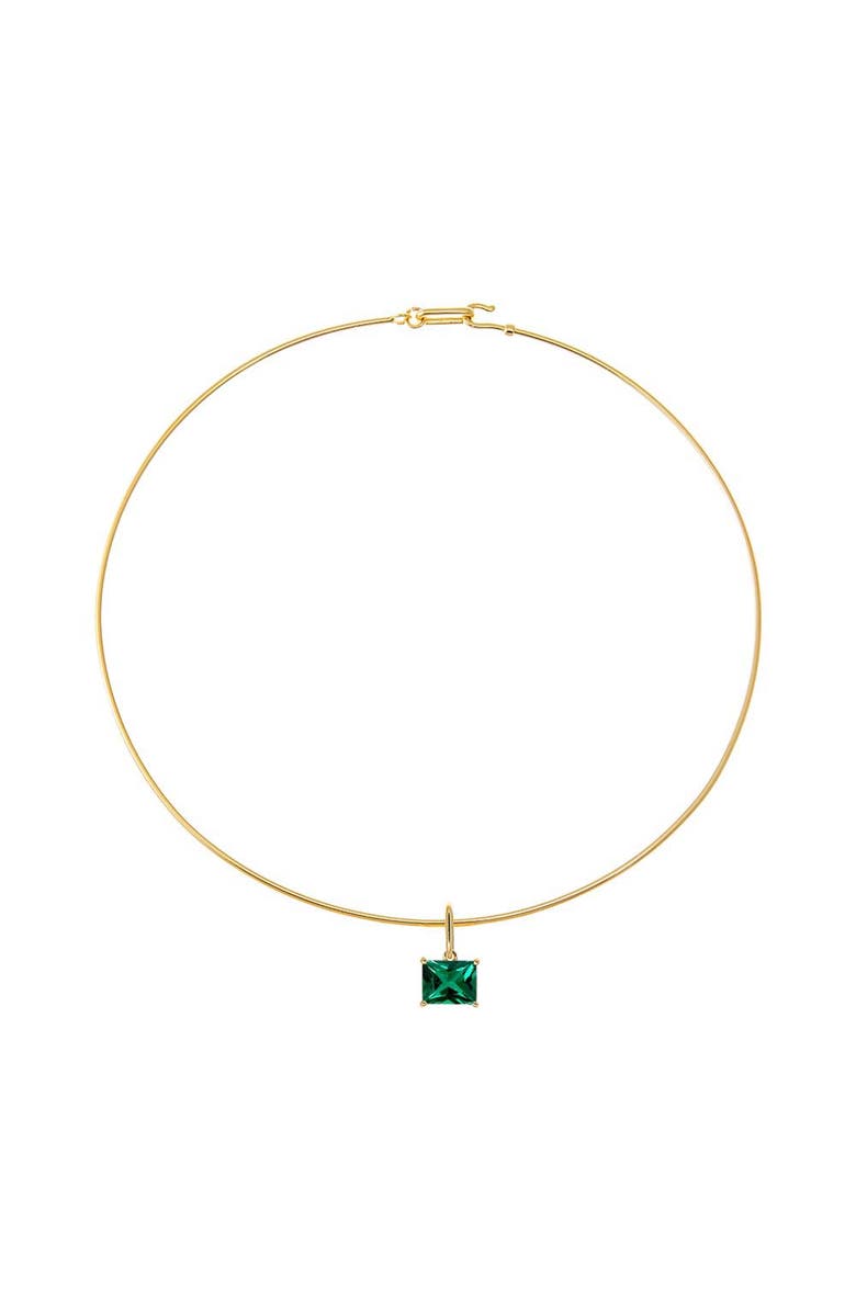 BY ADINA EDEN Colored CZ Emerald Charm Solid Thin Wire Choker Necklace, Main, color, Emerald Green